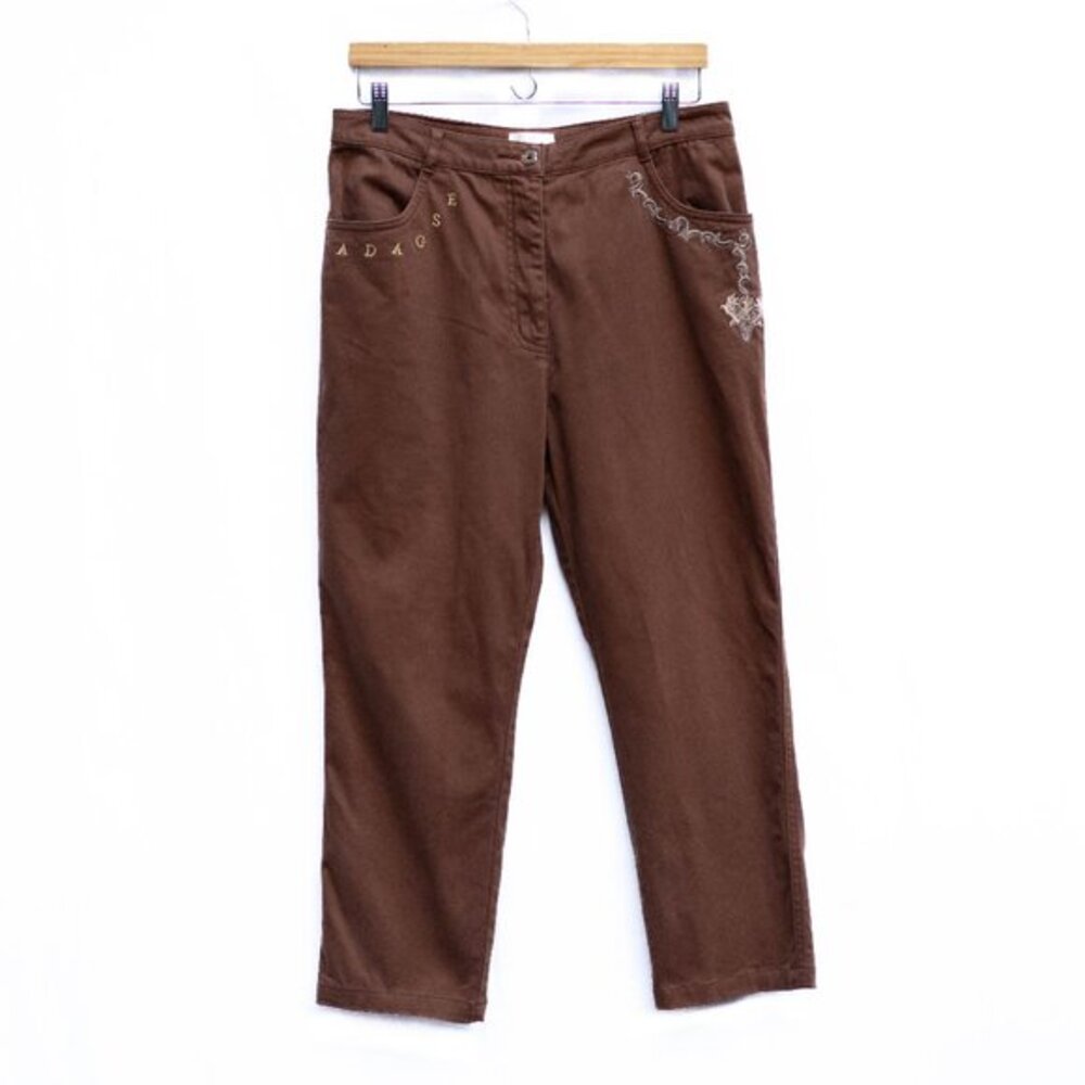 Vtg Escada Pants Women 40 Brown Embroidered‎ Cropped Stretch Germany Ley